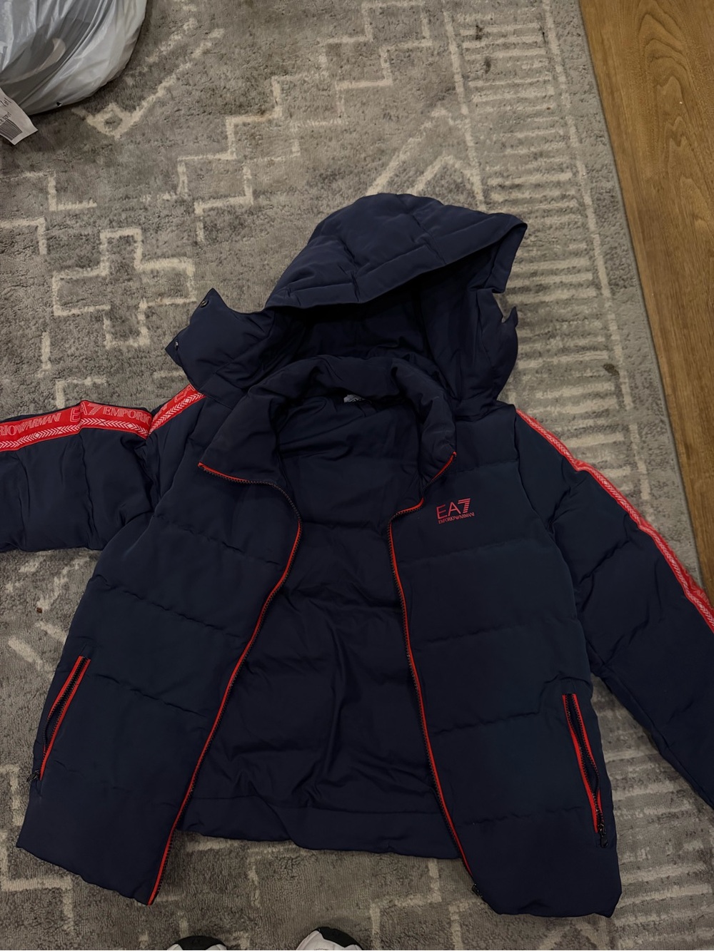 Emporio Armani EA7 Navy Puffer Jacket with Red Trim